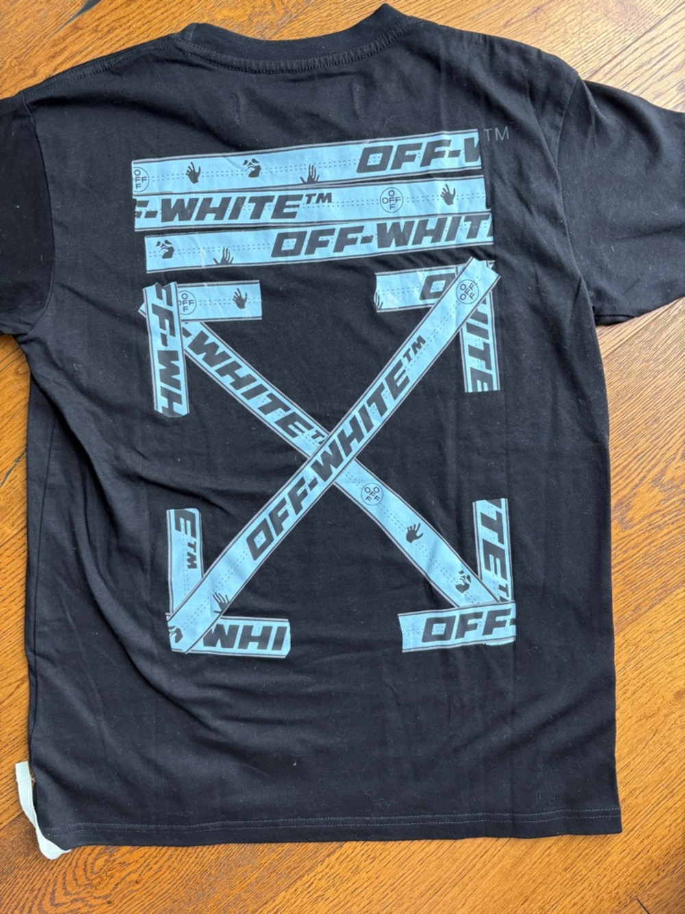 Off-White Black Tee with Mint Logo Detail